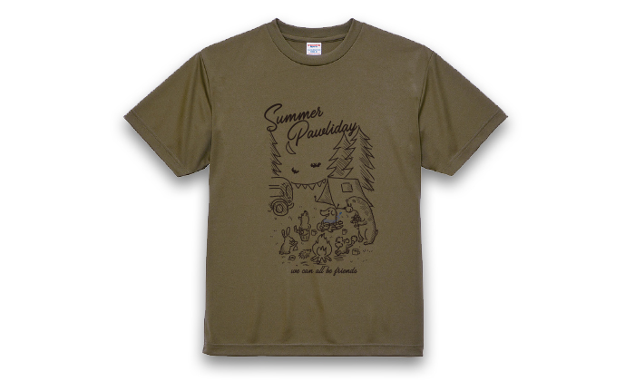 茶色のTシャツに黒のプリント