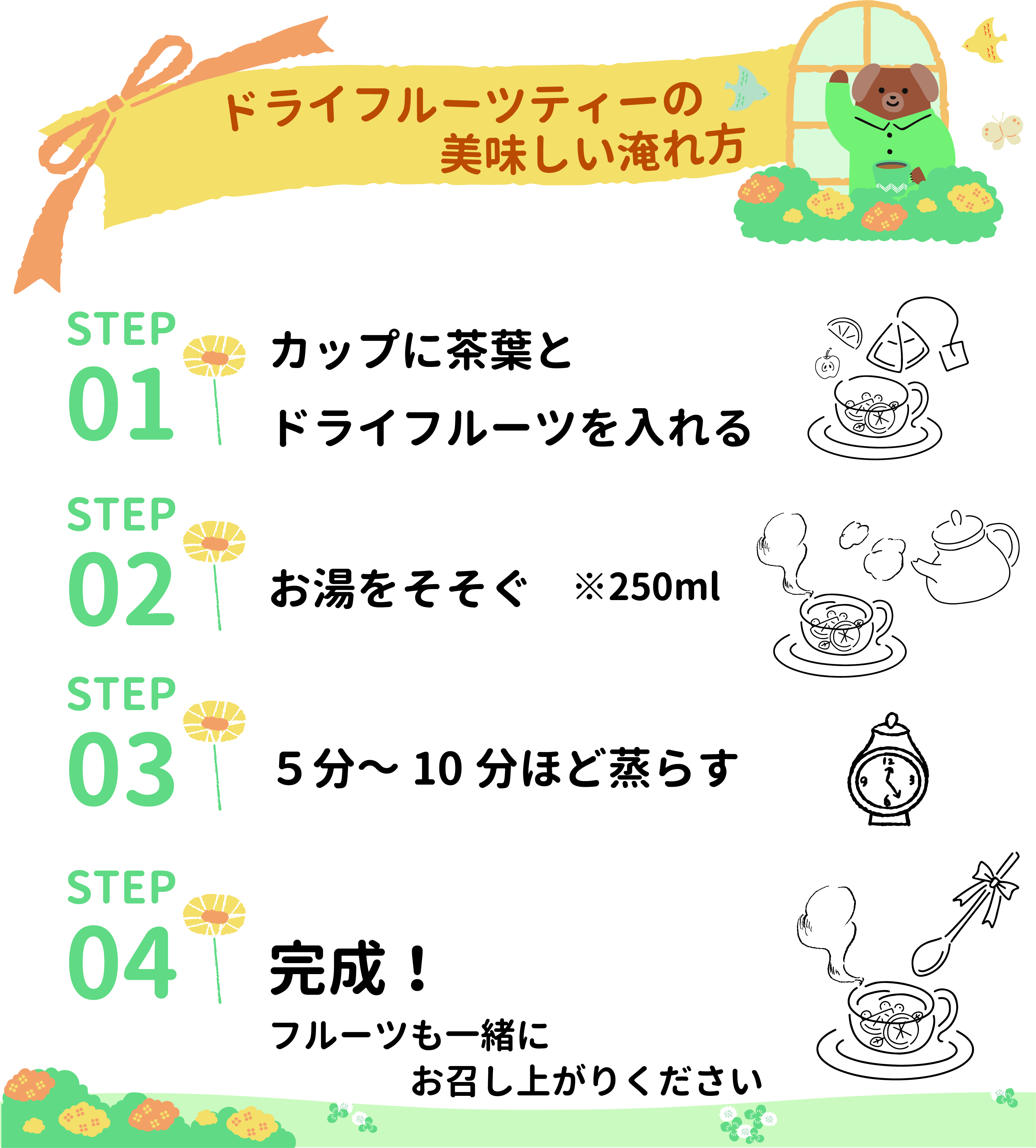 紅茶の淹れ方のイラスト