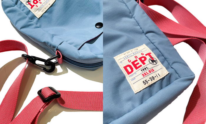 ショルダーとポーチの?壓ぎ目の写真とロゴタグの写真