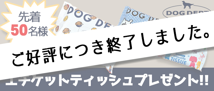 DOGDEPT対象商品を購入で先着50名様にエチケットティッシュプレゼント！
