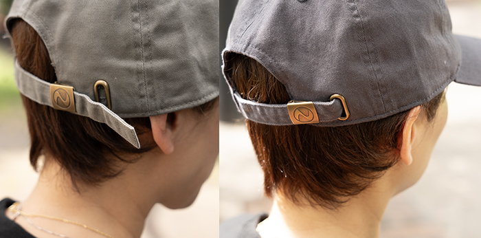 キャップの後ろ側のストラップでサイズの変更が可能