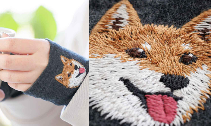 着用した写真と刺繍部分の拡大写真