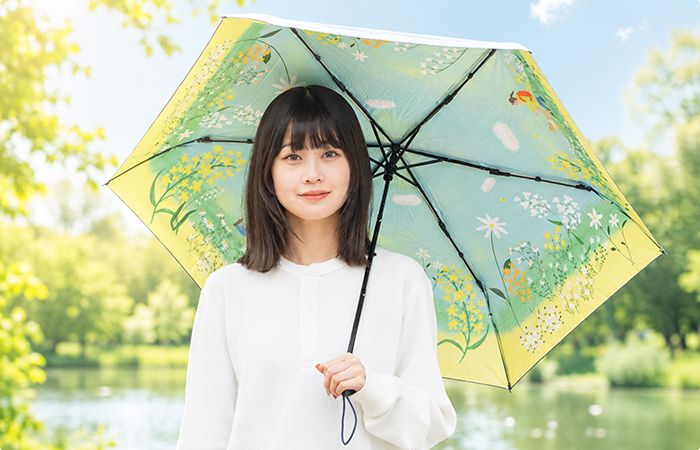女性が傘をさしている写真