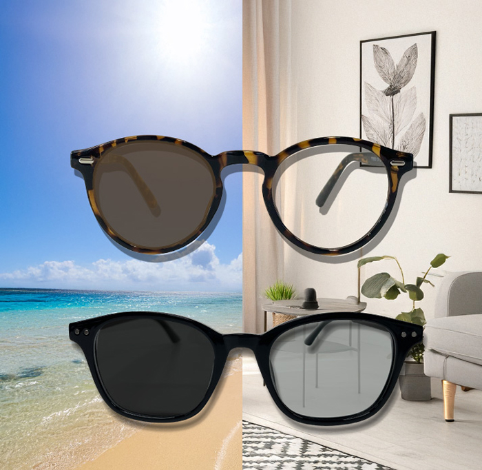 光によってレンズの色が変わるイメージ写真