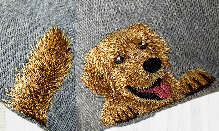 ゴールデンの刺繍部分の拡大写真